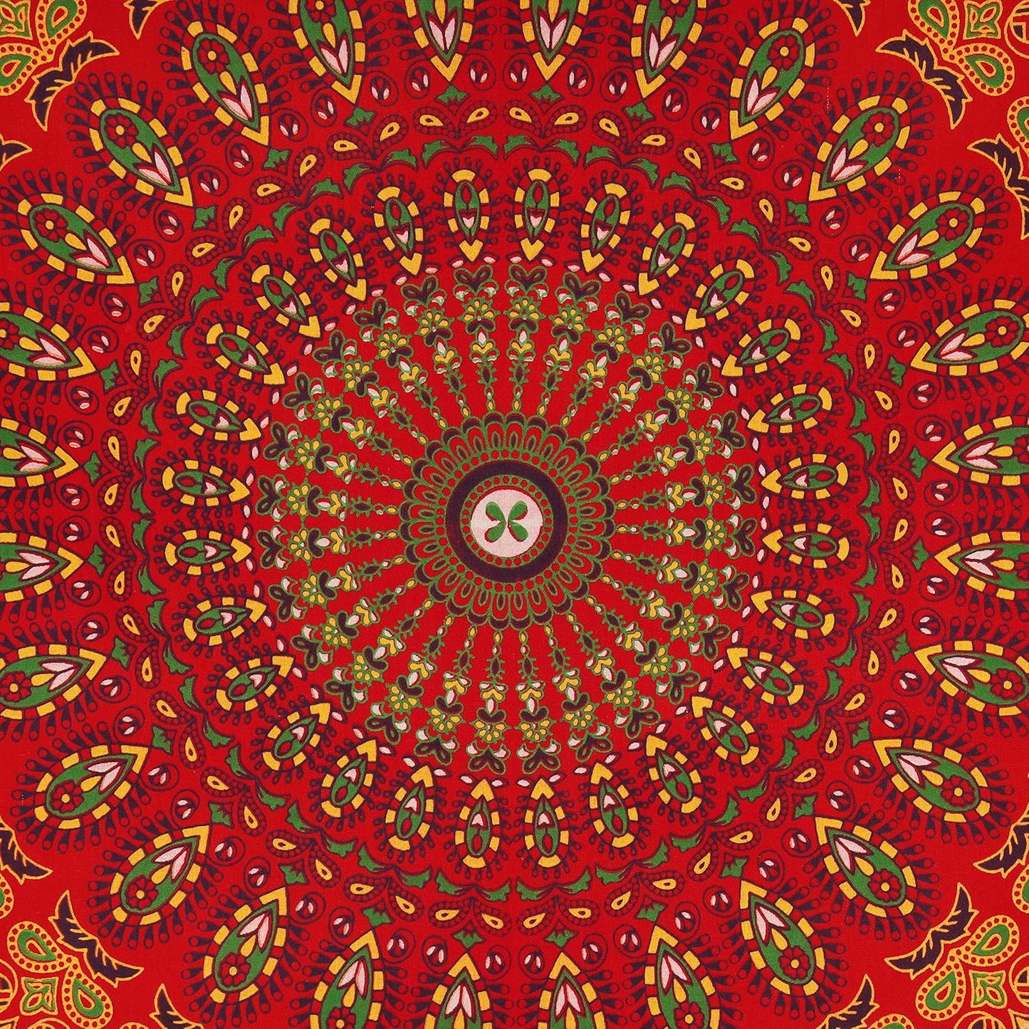 Bless International Handmade Indian hippie Bohemian Psychedelic Peacock Mandala Wall hanging College Dorm Beach Throws Table Cloth Bedding Tapestry (Golden Red, Twin(54x72Inches)(140x185cms))