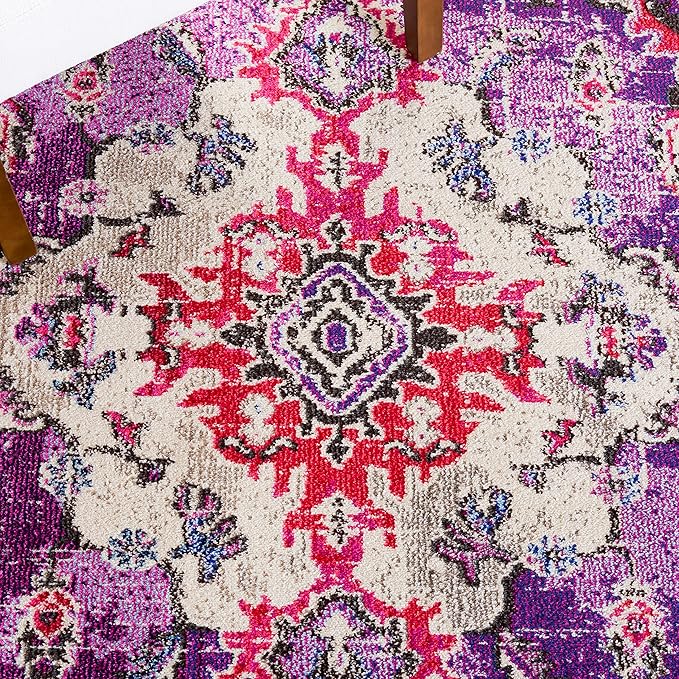 SAFAVIEH Monaco Collection Area Rug - 8' x 10', Violet & Fuchsia, Non-Shedding & Easy to Clean, Distressed Medallion Design, Ideal for Living Room, Bedroom, Dining Space (MNC243P)