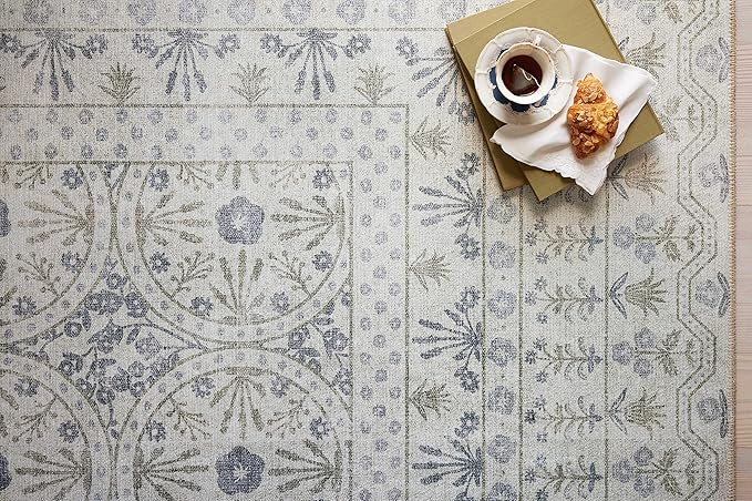 Loloi Rifle Paper Co. Maison Collection MAO-03 Rosette Ivory 3'-0" x 3'-0" Round, .19" Pile Height, Accent Rug