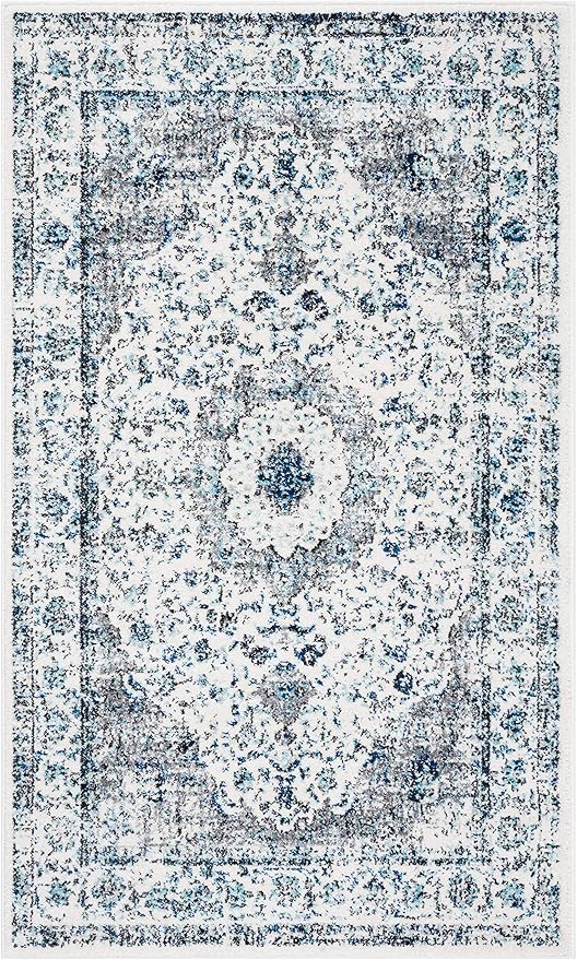 SAFAVIEH Area Rug 3x5 - Evoke Collection - Ivory & Grey, Shabby Chic Oriental Medallion Design, Non-Shedding & Easy to Clean, Ideal for Living Room, Bedroom, Dining Space (EVK220D)
