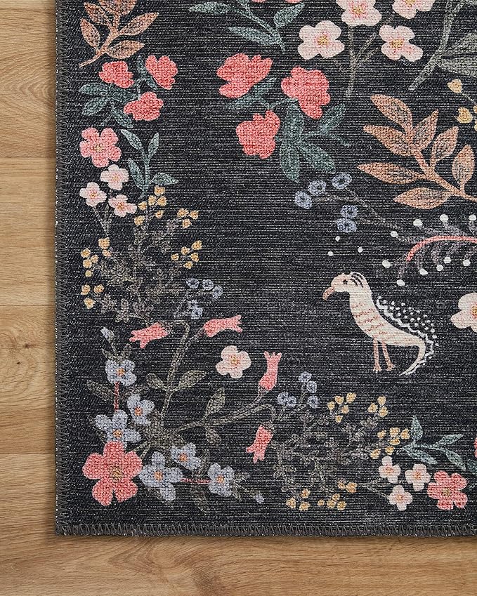 Loloi Rifle Paper Co. Maison Collection MAO-04 Tuileries Black 3'-0" x 3'-0" Round, .19" Pile Height, Accent Rug