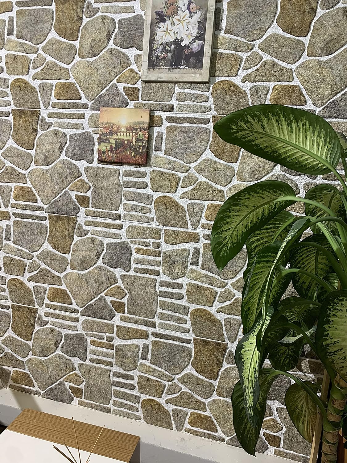 Dundee Deco 3D Wall Panels - Cladding, Grey Caramel White Stone Look Wall Paneling, Styrofoam Facing for Interior and Exterior Applications, DIY, Set of 10, Covers 54 sq ft