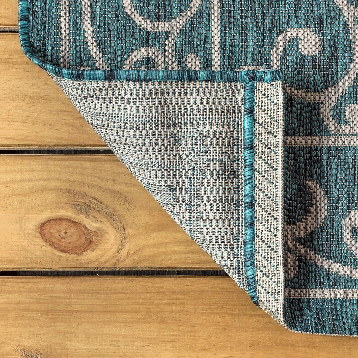 JONATHAN Y Vintage Filigree Indoor Outdoor Octagon Area Rug 5 Ft Teal/Gray, Charleston Textured Weave for Backyard, Patio, Porch, Easy-Cleaning, High Traffic, Pet-Friendly, Non-Shedding SMB106F-5TGN