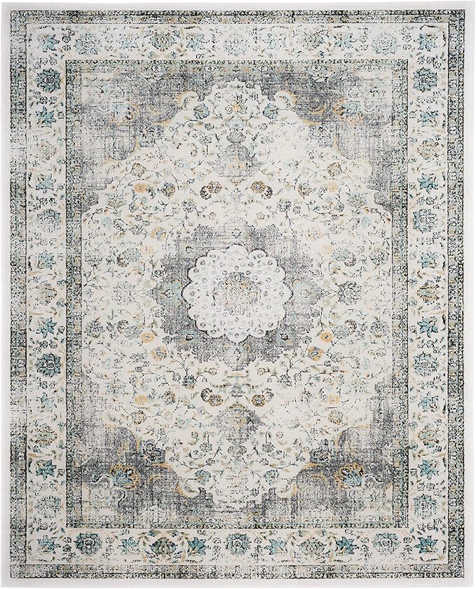 SAFAVIEH Area Rug 9x12 - Evoke Collection - Large - Grey & Gold, Shabby Chic Oriental Medallion Design, Non-Shedding & Easy to Clean, Ideal for Living Room, Bedroom, Dining Space (EVK220B)
