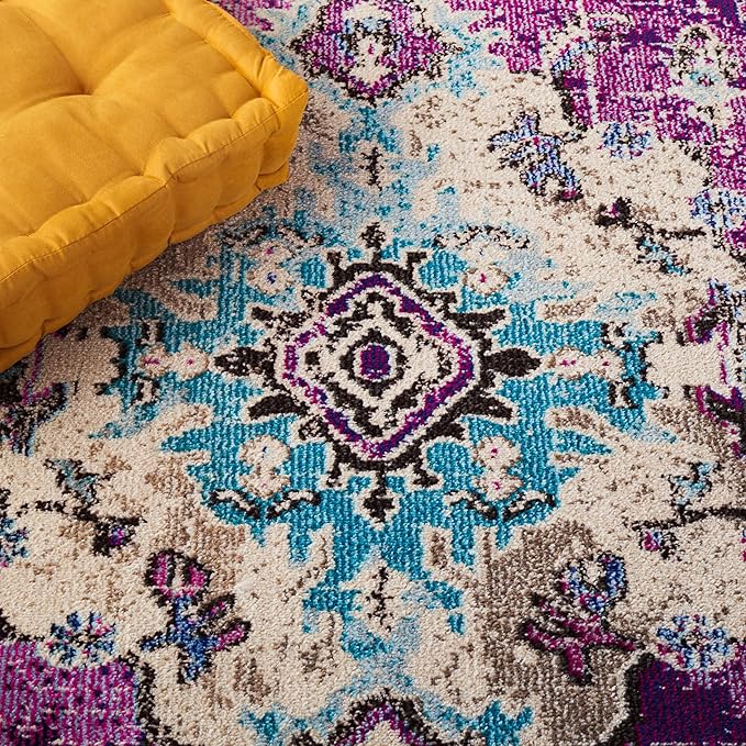 SAFAVIEH Monaco Collection Area Rug - 3' x 5', Violet & Light Blue, Non-Shedding & Easy to Clean, Distressed Medallion Design, Ideal for Living Room, Bedroom, Dining Space (MNC243L)