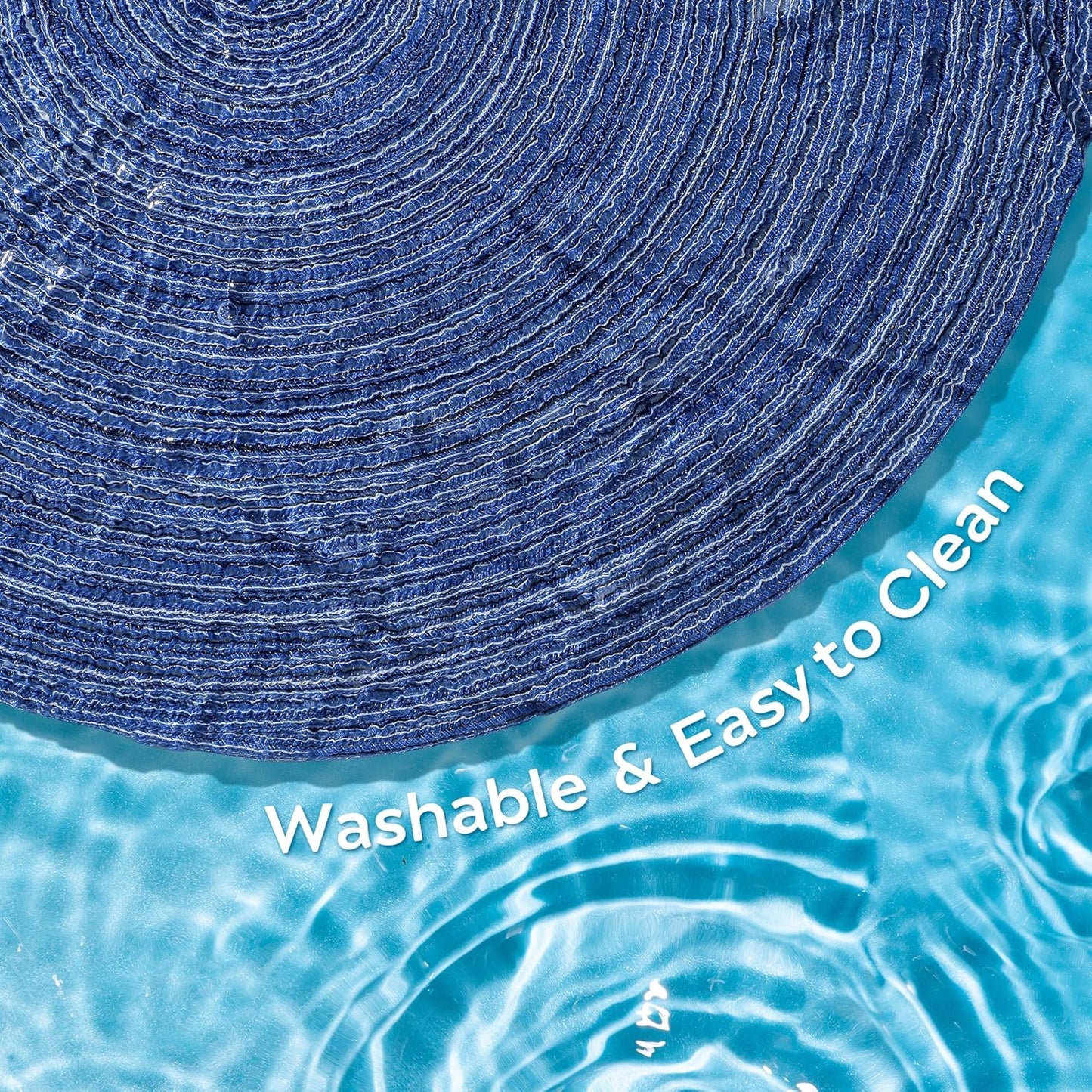 Leetaltree Round Placemats Heat and Slip Resistant Cotton Table Mats, Washable Bohemian Placemats for Dining Tables (Denim Blue, Set of 6)