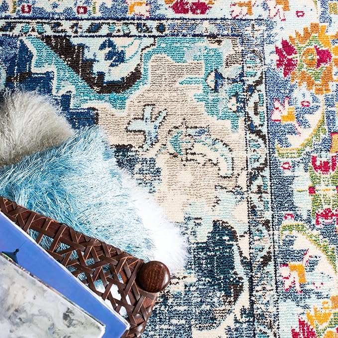 SAFAVIEH Monaco Collection Area Rug - 2'2" x 4', Navy & Light Blue, Non-Shedding & Easy to Clean, Distressed Medallion Design, Ideal for Front Door, Kitchen, Entryway, Accent Space (MNC243N)