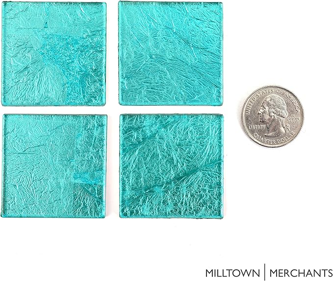 Milltown Merchants™ 1.8 Inch (48mm) Blue Foil Mosaic Tile - Bulk Aqua Mosaic Tiles - 1 Pound (16 oz) Tile Assortment for Backsplash, Murals, Stepping Stones, and Mosaics