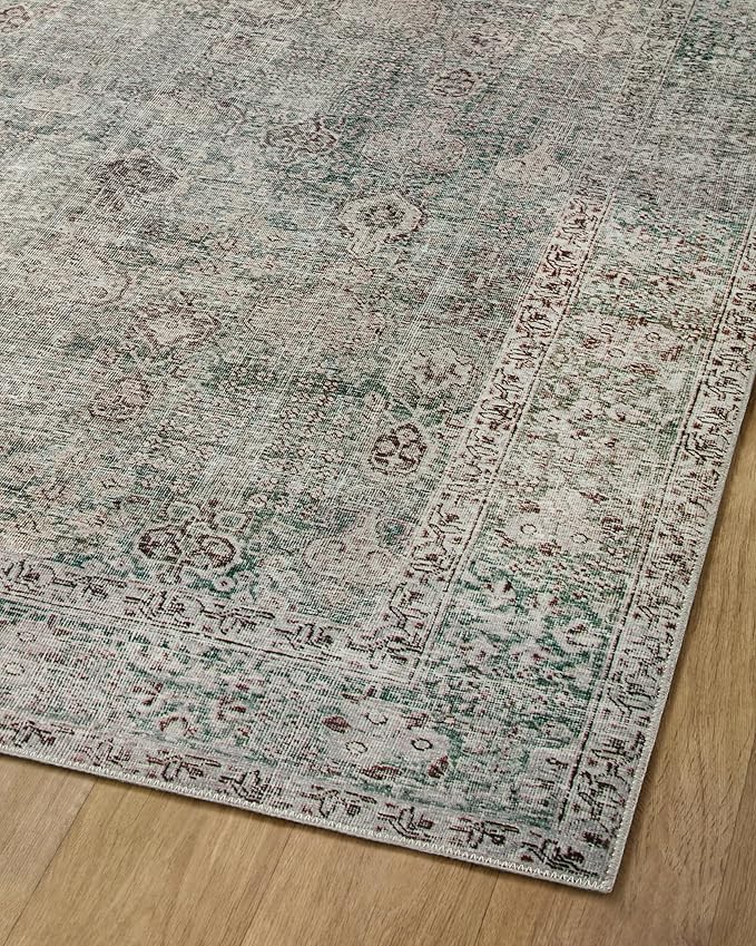 Loloi Chris Loves Julia Jules Collection JUL-08 Emerald/Antique Ivory 2'-0'' x 5'-0'', .13" Pile Height, Accent Rug
