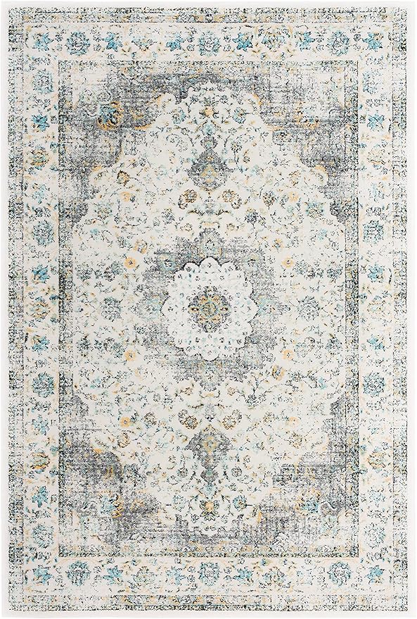 SAFAVIEH Area Rug 4x6 - Evoke Collection - Grey & Gold, Shabby Chic Oriental Medallion Design, Non-Shedding & Easy to Clean, Ideal for Living Room, Bedroom, Dining Space (EVK220B)