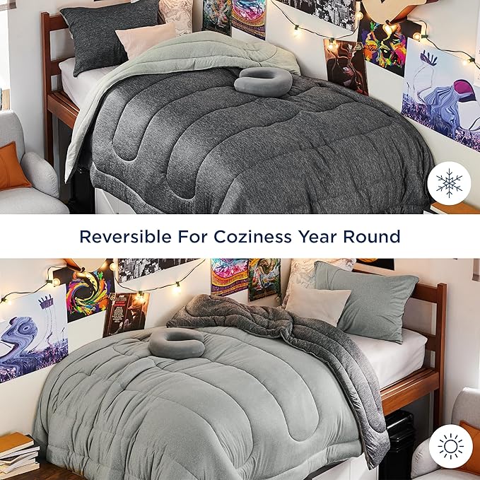 Bedsure Twin/Twin XL Comforter Set - Cooling and Warm Bed Set, Dark Grey Reversible Bedding for All Season, 2 Pieces, 1 Twin/Twin XL Size Comforter (68"x88") and 1 Pillow Case (20"x26")