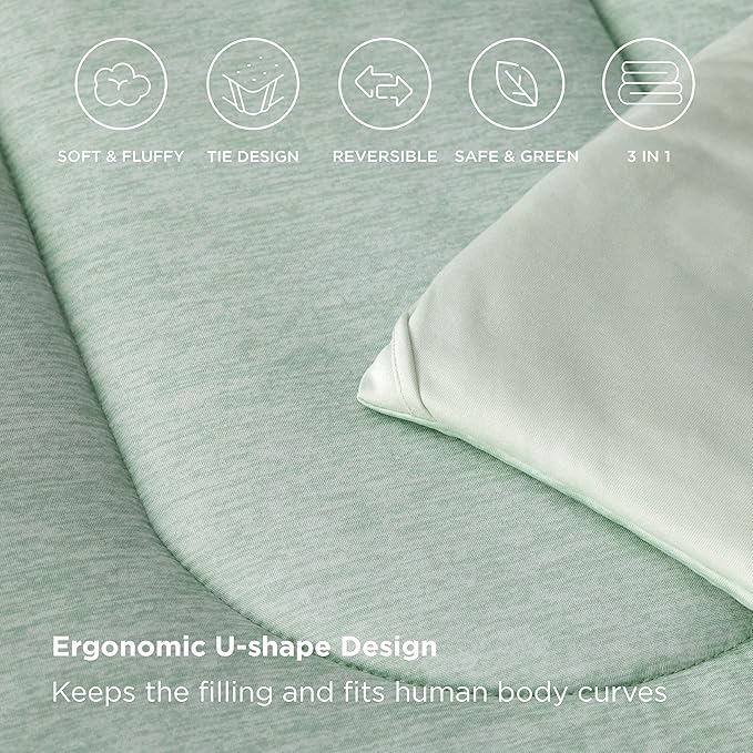 Bedsure King Comforter Set - Cooling and Warm Bed Set, Sage Green Reversible Bedding for All Season, 3 Pieces, 1 King Size Comforter (102"x90") and 2 Pillow Cases (20"x36")