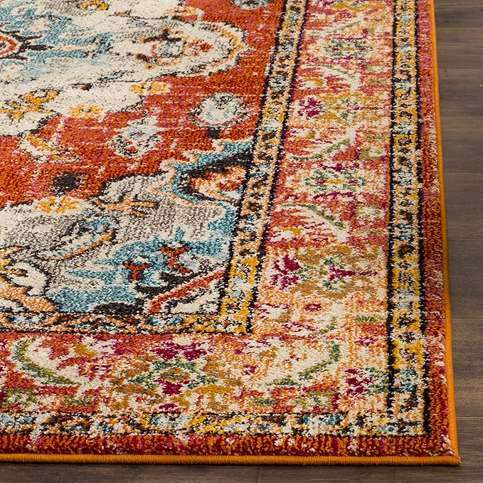 SAFAVIEH Monaco Collection Area Rug - 2'2" x 4', Orange & Light Blue, Non-Shedding & Easy to Clean, Distressed Medallion Design, Ideal for Front Door, Kitchen, Entryway, Accent Space (MNC243H)