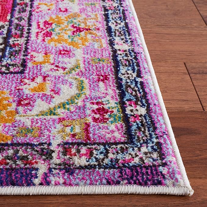SAFAVIEH Monaco Collection Area Rug - 5'1" x 7'7", Violet & Fuchsia, Non-Shedding & Easy to Clean, Distressed Medallion Design, Ideal for Living Room, Bedroom, Dining Space (MNC243P)