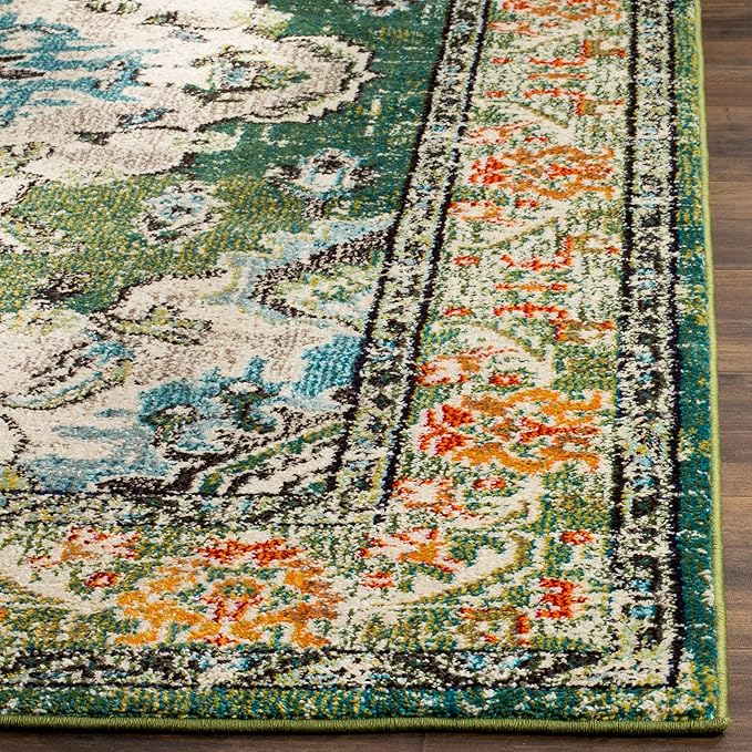 SAFAVIEH Monaco Collection Runner Rug - 2'2" x 12', Forest Green & Light Blue, Non-Shedding & Easy to Clean, Distressed Medallion Design, Ideal for Hallway, Foyer, Entryway, Kitchen, Bedroom (MNC243F)