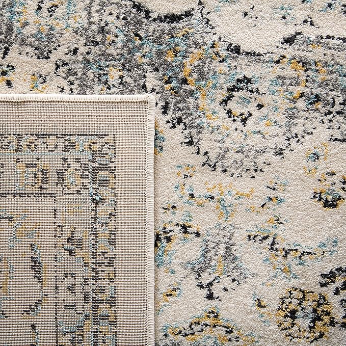SAFAVIEH Evoke Collection Area Rug - 5'3" x 7'6", Grey & Gold, Shabby Chic Oriental Medallion Design, Non-Shedding & Easy to Clean, Ideal for Living Room, Bedroom, Dining Space (EVK220B)