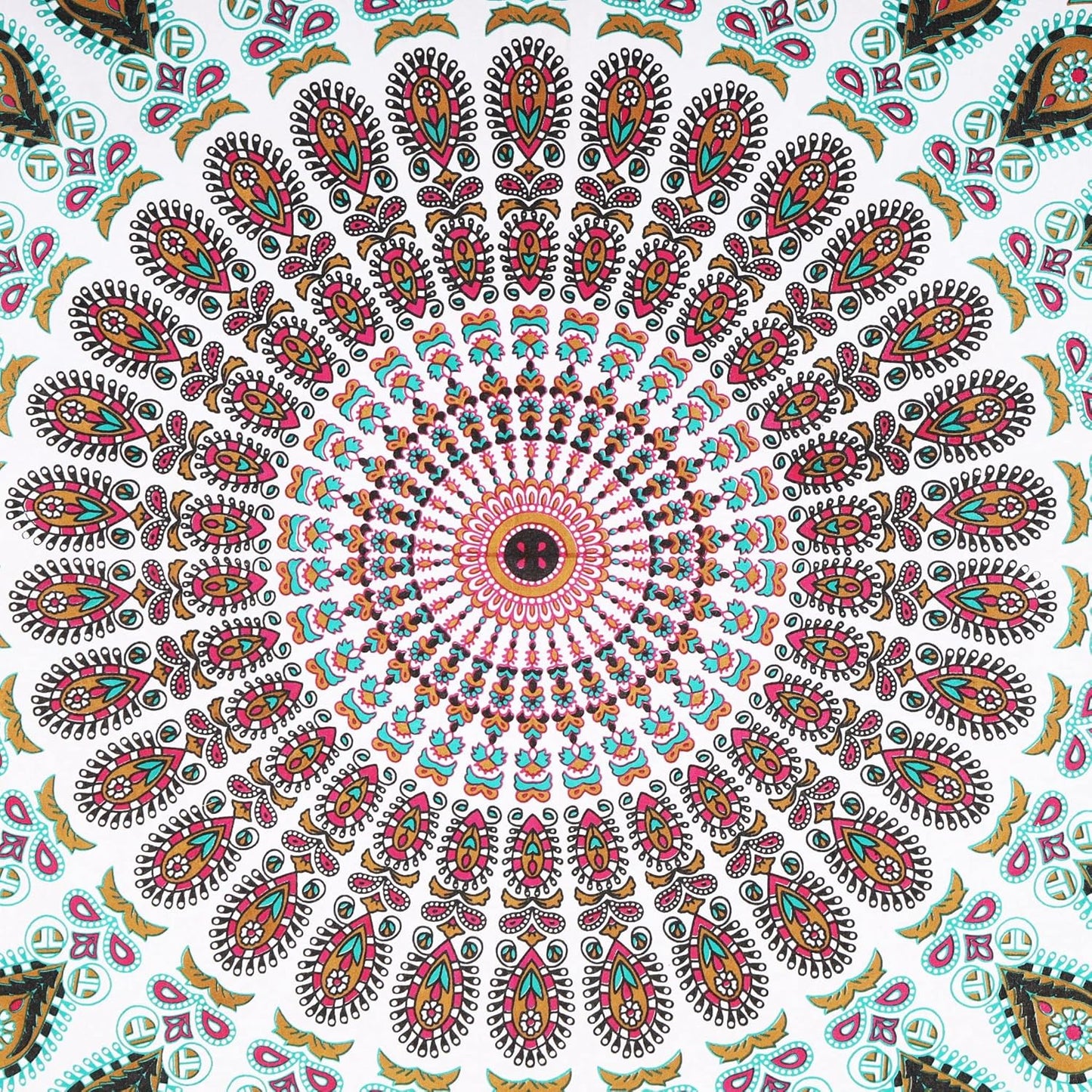 Bless International Handmade Indian hippie Bohemian Psychedelic Peacock Mandala Wall hanging College Dorm Beach Throws Table Cloth Bedding Tapestry (Floral Gold, King(88x104Inches)(225x265Cms))