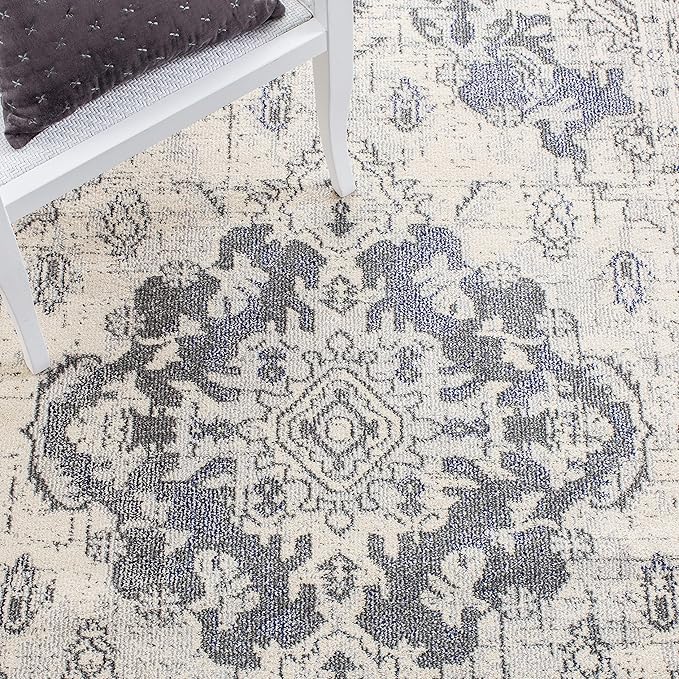 SAFAVIEH Monaco Collection Area Rug - 3' x 5', Ivory & Grey, Non-Shedding & Easy to Clean, Distressed Medallion Design, Ideal for Living Room, Bedroom, Dining Space (MNC243B)