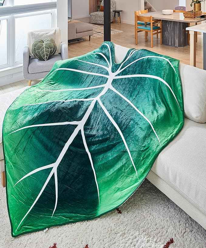 Green Philosophy Co. Giant Leaf Shaped Blanket (Philodendron Gloriosum) Large Modern Home Decorative Leaves Design Soft Warm & Cozy Throw for Living Room Couch Sofa Bed Perfect for Plant Lovers