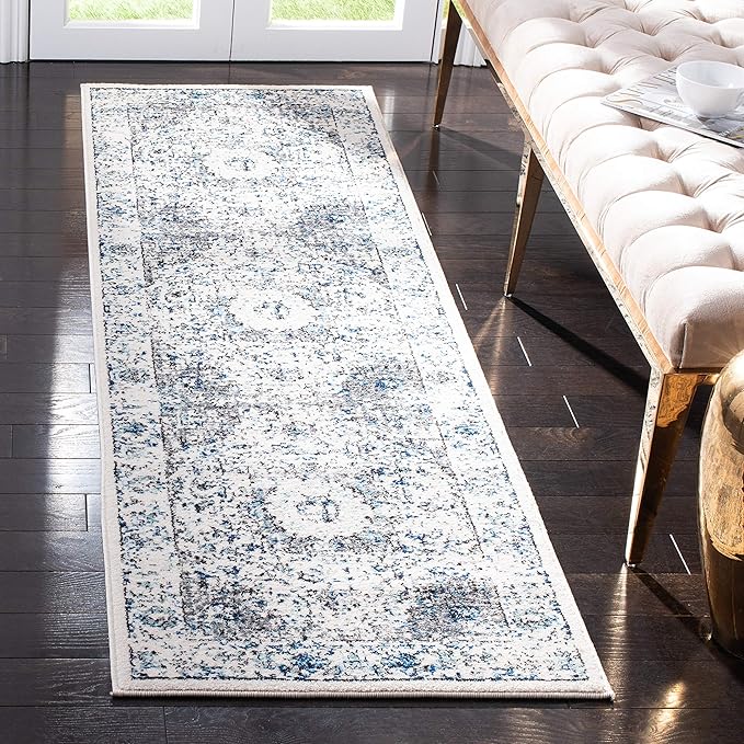 SAFAVIEH Evoke Collection Runner Rug - 2'2" x 17', Ivory & Grey, Shabby Chic Oriental Medallion Design, Non-Shedding & Easy to Clean, Ideal for Hallway, Foyer, Kitchen, Entryway, Bedroom (EVK220D)