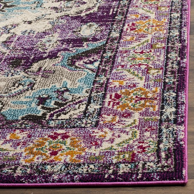 SAFAVIEH Monaco Collection Area Rug - 9' x 12', Violet & Light Blue, Non-Shedding & Easy to Clean, Distressed Medallion Design, Ideal for Living Room, Bedroom, Dining Space (MNC243L)