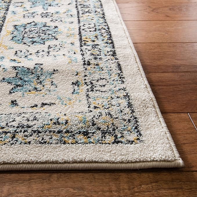 SAFAVIEH Evoke Collection Area Rug - 9' Square, Grey & Gold, Shabby Chic Oriental Medallion Design, Non-Shedding & Easy to Clean, Ideal for Living Room, Bedroom, Dining Space (EVK220B)