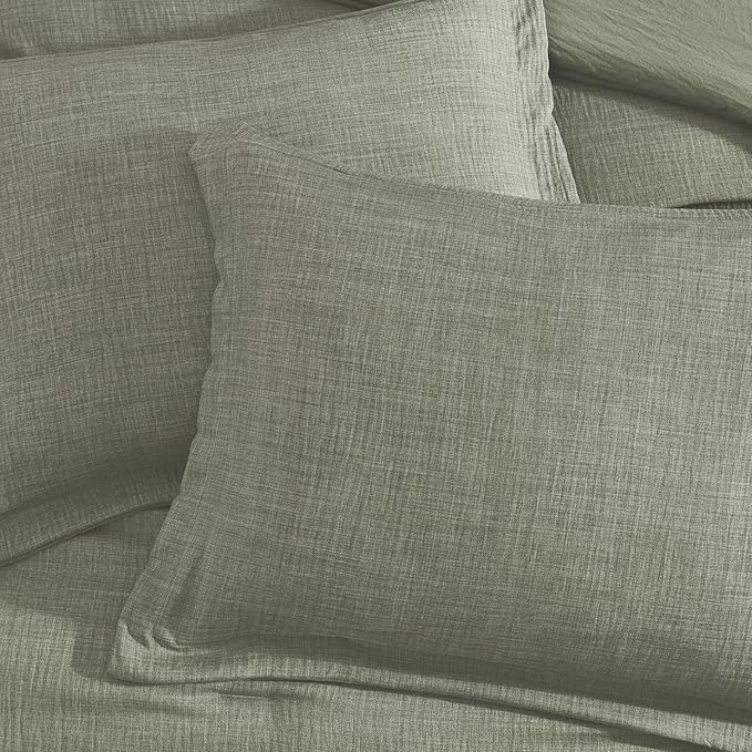 Geniospin Full Comforter Set - 7 Pieces Comforter Full Size, Solid Bedding Sets for All Season, Textured Bed in a Bag with Sheets, Pillowcases and Shams (Sage Green, 80''x90'')