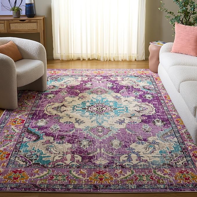 SAFAVIEH Monaco Collection Area Rug - 2'2" x 4', Violet & Light Blue, Non-Shedding & Easy to Clean, Distressed Medallion Design, Ideal for Front Door, Kitchen, Entryway, Accent Space (MNC243L)