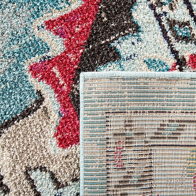 SAFAVIEH Monaco Collection Area Rug - 9' x 12', Light Blue & Fuchsia, Non-Shedding & Easy to Clean, Distressed Medallion Design, Ideal for Living Room, Bedroom, Dining Space (MNC243J)